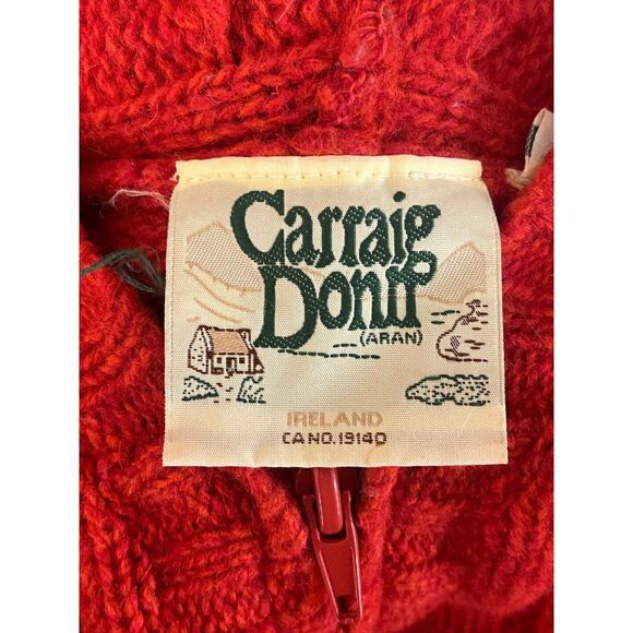 Carraig Donn Women's Small Full Zip Hooded Cable Knit Wool Sweater Orange - Picture 6 of 8